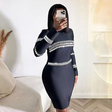 Fashion Water Drill Bandage Dress Temperament Tight-Buff Party Dress Dress